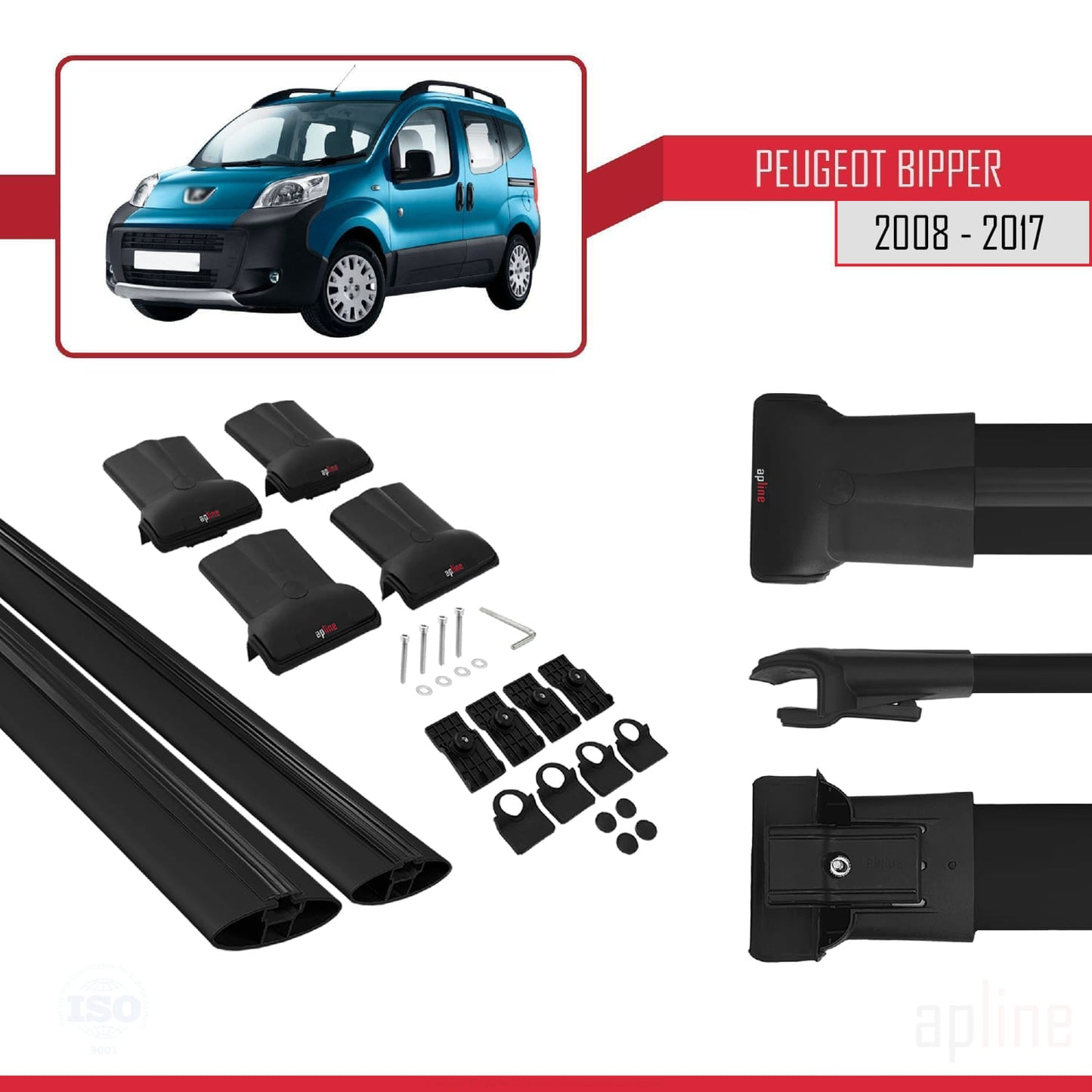 Compatibile con Peugeot Bipper 2008-2017 FLY Model Barre Tetto Portapacchi Auto Barre Portatutto Nero Alluminio 2 Barre