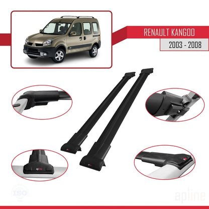 FLY Model Dakdrager bagagedrager compatibel met Renault Kangoo (X76) Post-Facelift 2003-2008 Spoorstaven Zwart Aluminium 2 Staven