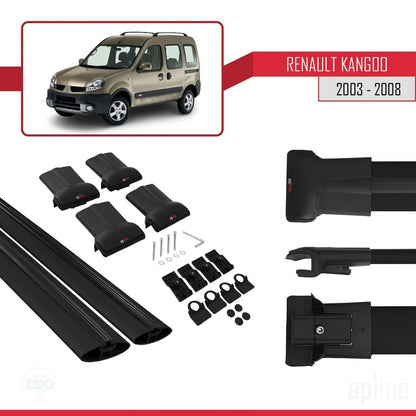 FLY Model Dakdrager bagagedrager compatibel met Renault Kangoo (X76) Post-Facelift 2003-2008 Spoorstaven Zwart Aluminium 2 Staven