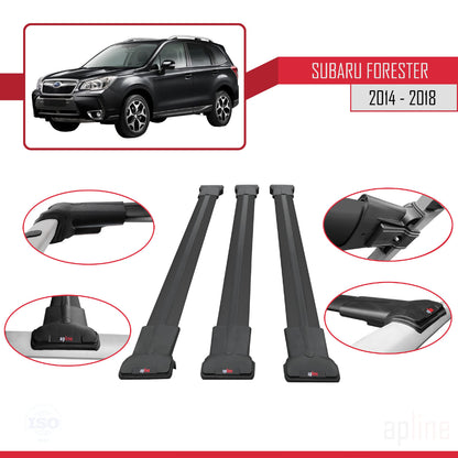 Kompatibel mit Subaru Forester 4 (SJ) 2014-2018 FLY Model Relingträger Dachträger Auto Gepäckträger Schwarz Aluminium 3 Stangen