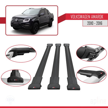 Compatible con Volkswagen Amarok (2F) Pre-Facelift 2010-2016 FLY Model Barras de Techo Auto Portaequipajes Barras Transversales Negro Aluminio 3 Barras