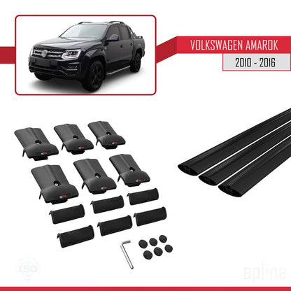 Compatible con Volkswagen Amarok (2F) Pre-Facelift 2010-2016 FLY Model Barras de Techo Auto Portaequipajes Barras Transversales Negro Aluminio 3 Barras