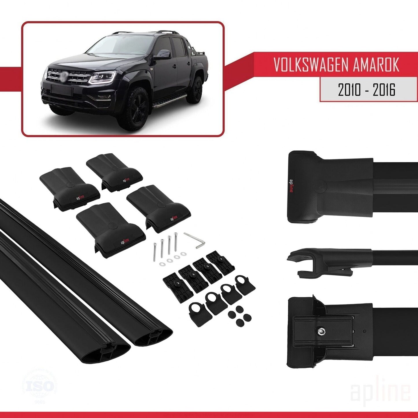 Compatible con Volkswagen Amarok (2F) Pre-Facelift 2010-2016 FLY Model Barras de Techo Auto Portaequipajes Barras Transversales Negro Aluminio 2 Barras