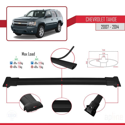 FLY Model Dakdrager bagagedrager compatibel met Chevrolet Tahoe 3 2007-2014 Spoorstaven Zwart Aluminium 2 Staven