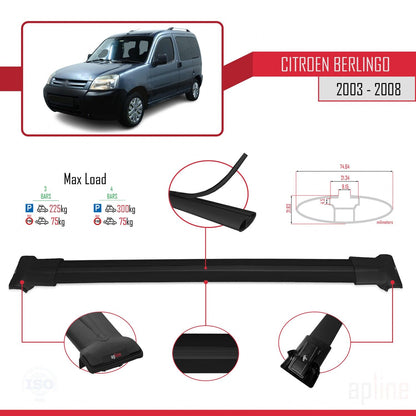Compatibile con Citroen Berlingo (M59) 2003-2008 modello FLY Barre portatutto per auto Portapacchi in alluminio nero 3 barre