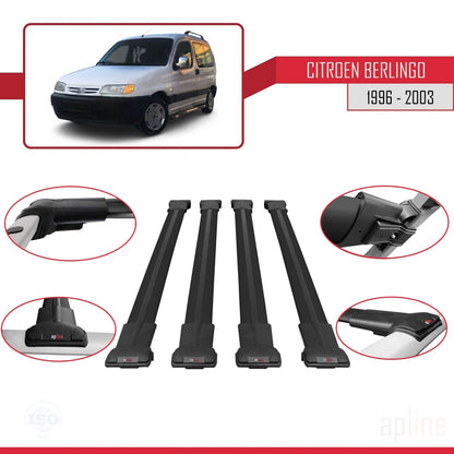 Compatibile con Citroen Berlingo (M49) 1996-2003 modello FLY Barre portatutto per auto Portapacchi in alluminio nero 4 barre
