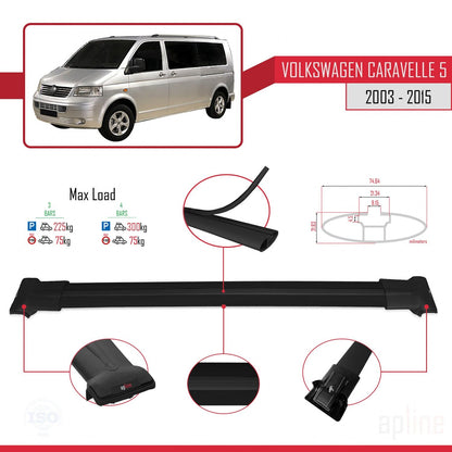 Compatibile con Volkswagen T5 Caravelle 2003-2015 FLY Model Barre Tetto Portapacchi Auto Barre Portatutto Nero Alluminio 3 Barre