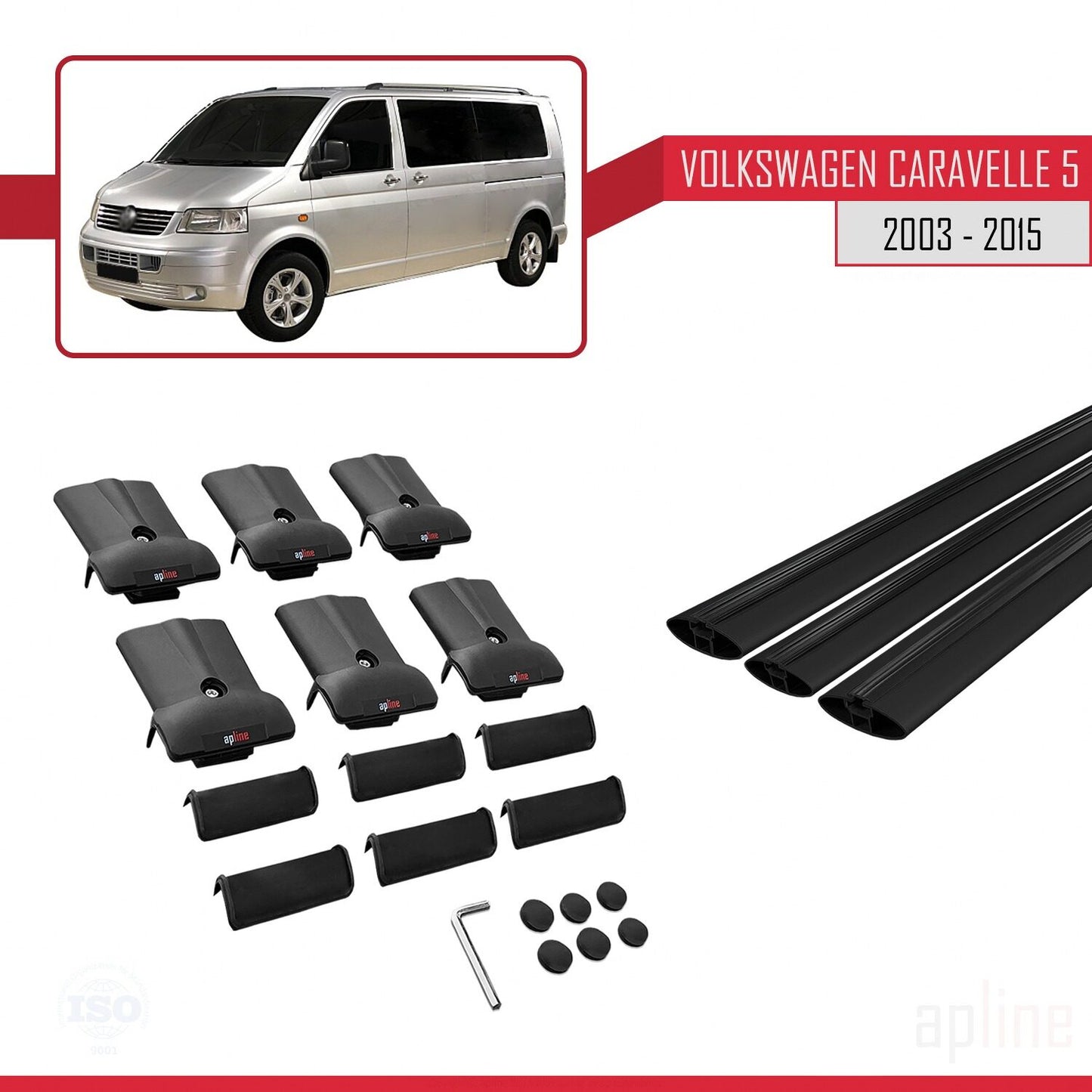 Compatibile con Volkswagen T5 Caravelle 2003-2015 FLY Model Barre Tetto Portapacchi Auto Barre Portatutto Nero Alluminio 3 Barre