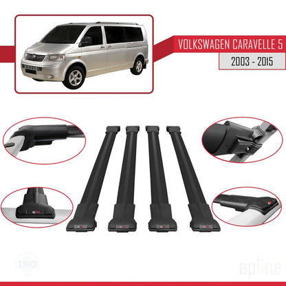 Compatibile con Volkswagen T5 Caravelle 2003-2015 FLY Model Barre Tetto Portapacchi Auto Barre Portatutto Nero Alluminio 4 Barre