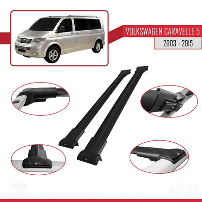 Compatibile con Volkswagen T5 Caravelle 2003-2015 FLY Model Barre Tetto Portapacchi Auto Barre Portatutto Nero Alluminio 3 Barre