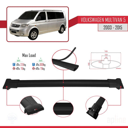 FLY Model Dakdrager bagagedrager compatibel met Volkswagen T5 Multivan 2003-2015 Spoorstaven Zwart Aluminium 4 Staven