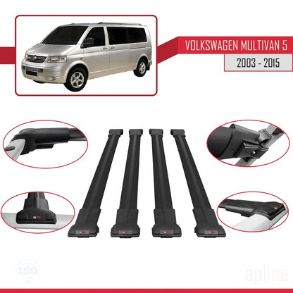 FLY Model Dakdrager bagagedrager compatibel met Volkswagen T5 Multivan 2003-2015 Spoorstaven Zwart Aluminium 4 Staven