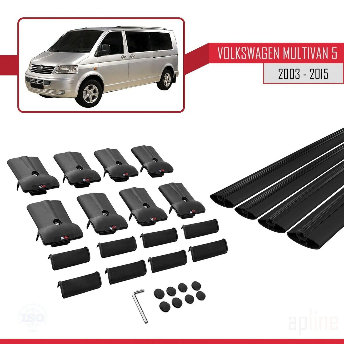 FLY Model Dakdrager bagagedrager compatibel met Volkswagen T5 Multivan 2003-2015 Spoorstaven Zwart Aluminium 4 Staven