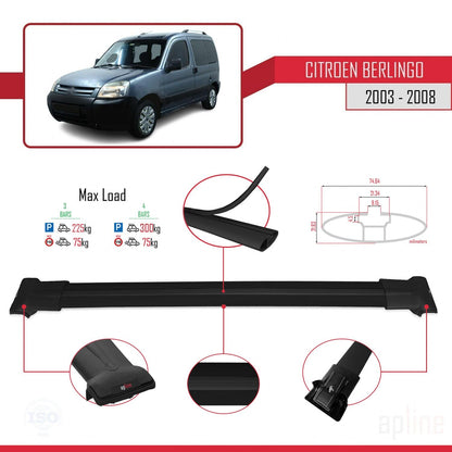 Compatibile con Citroen Berlingo (M59) 2003-2008 modello FLY Barre portatutto per auto Portapacchi in alluminio nero 4 barre