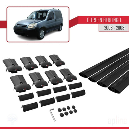Compatibile con Citroen Berlingo (M59) 2003-2008 modello FLY Barre portatutto per auto Portapacchi in alluminio nero 4 barre