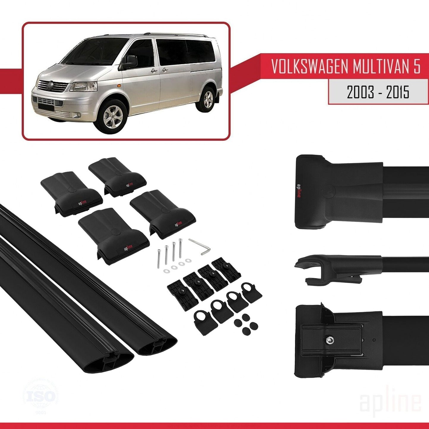 Kompatibel mit Volkswagen T5 Multivan 2003-2015 FLY Model Relingträger Dachträger Auto Gepäckträger Schwarz Aluminium 3 Stangen