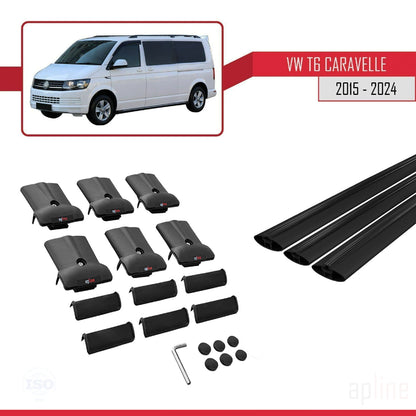Compatible avec Volkswagen T6 Caravelle 2015-2024 FLY Model Barres de Toit Railing Porte-Bagages de Voiture Noir Aluminium 3 Barres