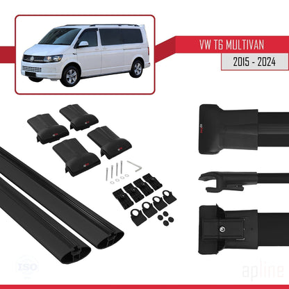 Compatible avec Volkswagen T6 Multivan 2015-2024 FLY Model Barres de Toit Railing Porte-Bagages de Voiture Noir Aluminium 2 Barres