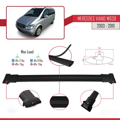 Compatible avec Mercedes Viano 2 (W639) Pre-Facelift 2003-2010 FLY Model Barres de Toit Railing Porte-Bagages de Voiture Noir Aluminium 4 Barres