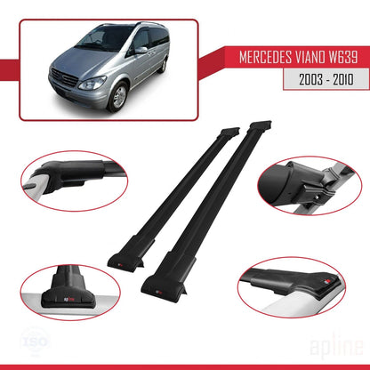 Compatible avec Mercedes Viano 2 (W639) Pre-Facelift 2003-2010 FLY Model Barres de Toit Railing Porte-Bagages de Voiture Noir Aluminium 2 Barres