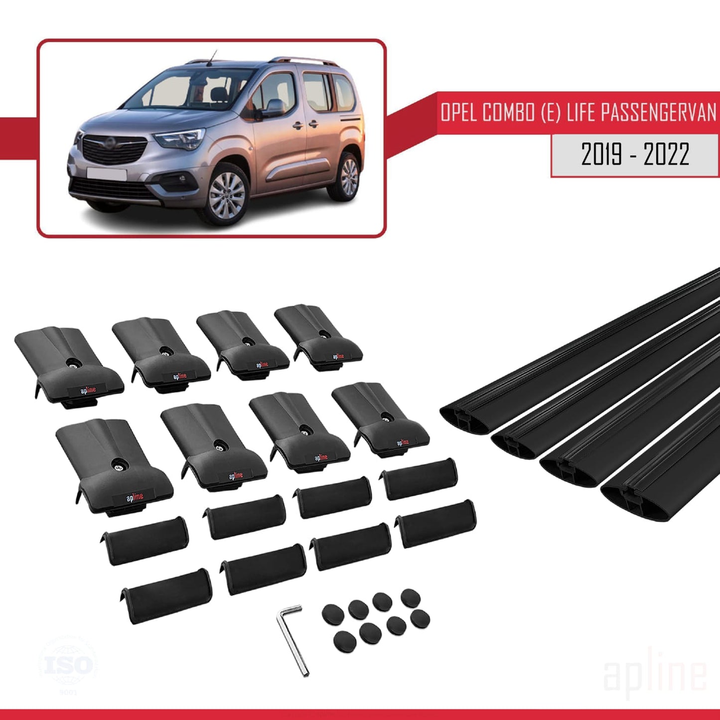 Compatible avec Opel Combo E Cargo 2019-2022 FLY Model Barres de Toit Railing Porte-Bagages de Voiture Noir Aluminium 4 Barres