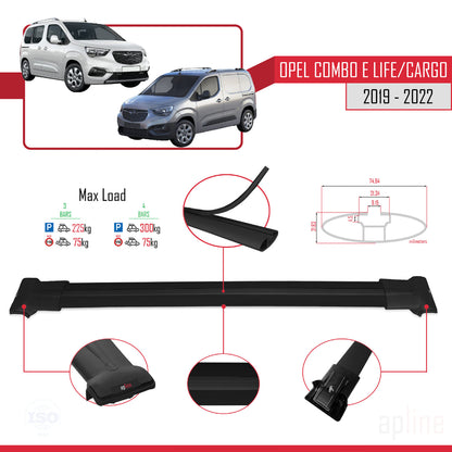 Compatible avec Opel Combo E Life 2019-2022 FLY Model Barres de Toit Railing Porte-Bagages de Voiture Noir Aluminium 4 Barres