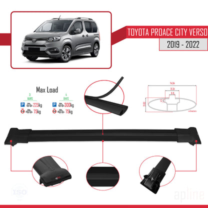 Compatible avec Toyota Proace City Verso 2019-2022 FLY Model Barres de Toit Railing Porte-Bagages de Voiture Noir Aluminium 4 Barres