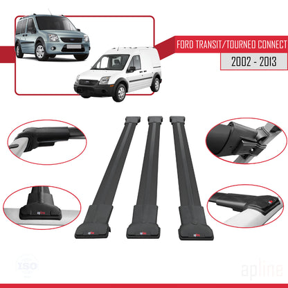 Compatibile con Ford Transit/Tourneo Connect 2002-2013 FLY Model Barre Tetto Portapacchi Auto Barre Portatutto Nero Alluminio 3 Barre
