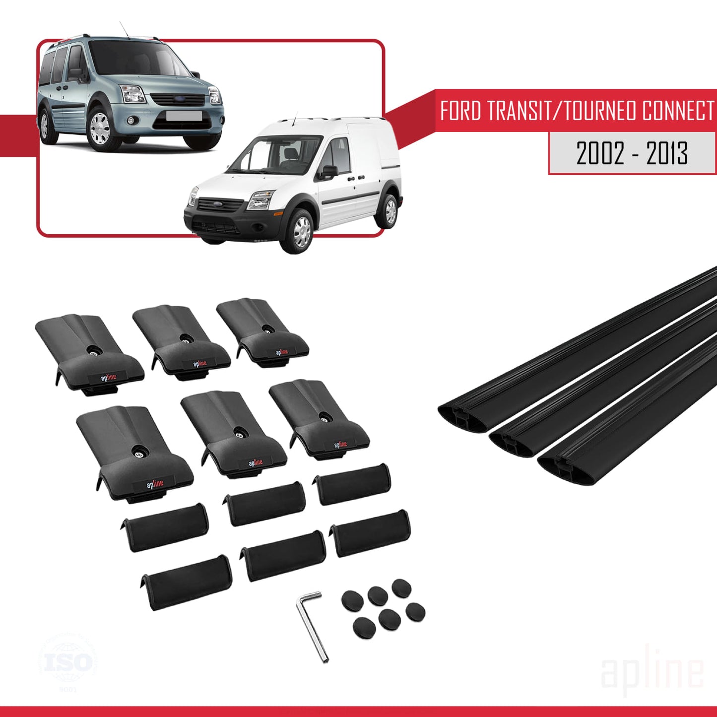 Compatibile con Ford Transit/Tourneo Connect 2002-2013 FLY Model Barre Tetto Portapacchi Auto Barre Portatutto Nero Alluminio 3 Barre