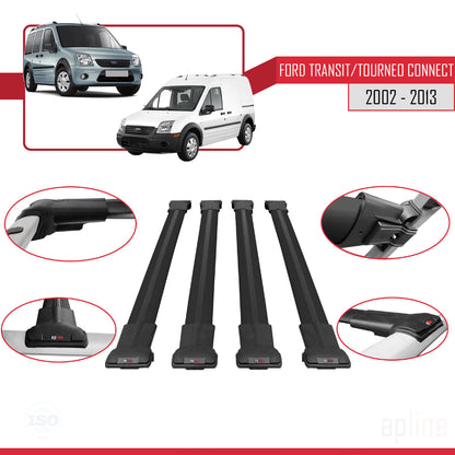 Compatibile con Ford Transit/Tourneo Connect 2002-2013 FLY Model Barre Tetto Portapacchi Auto Barre Portatutto Nero Alluminio 4 Barre