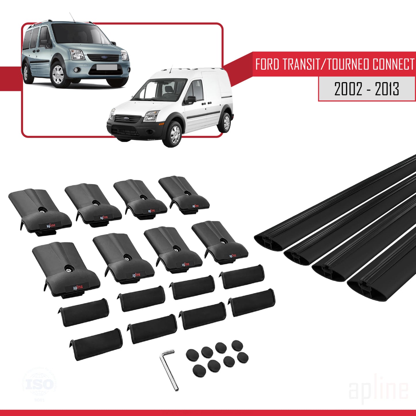 Compatibile con Ford Transit/Tourneo Connect 2002-2013 FLY Model Barre Tetto Portapacchi Auto Barre Portatutto Nero Alluminio 4 Barre