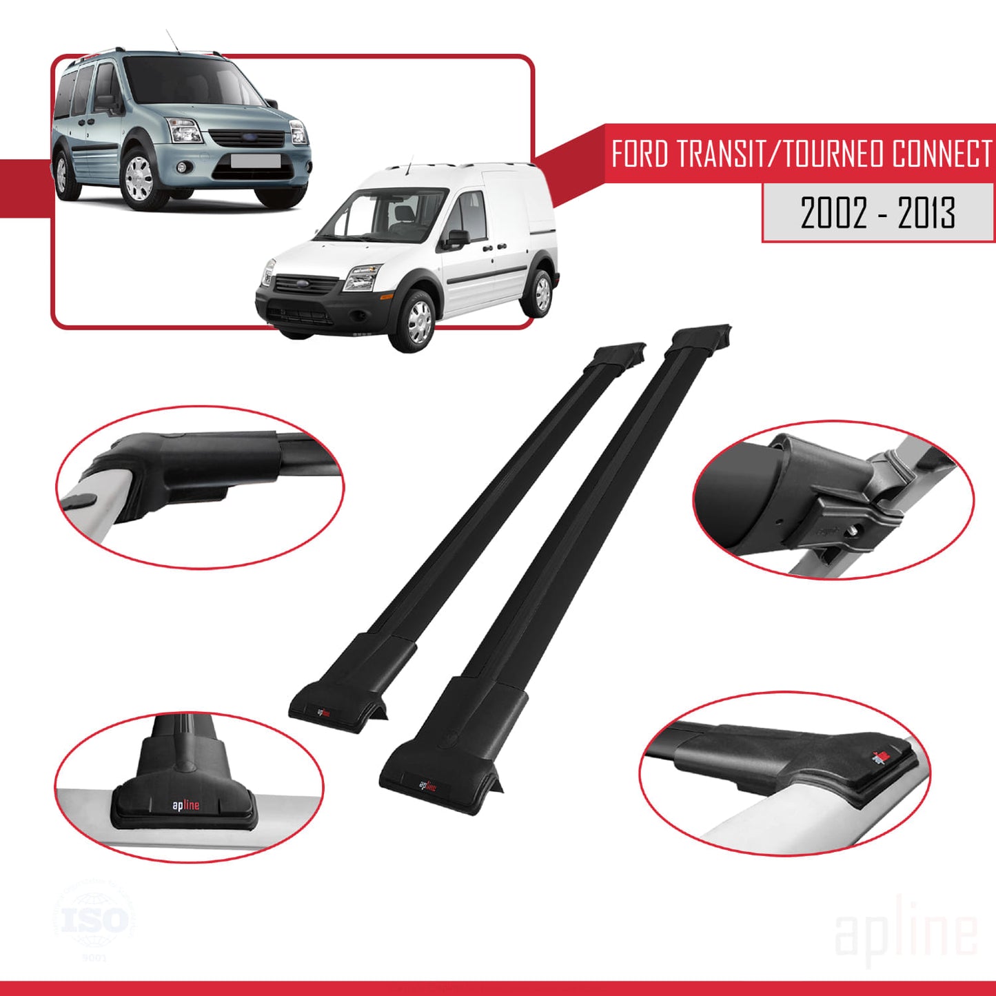 Compatibile con Ford Transit/Tourneo Connect 2002-2013 FLY Model Barre Tetto Portapacchi Auto Barre Portatutto Nero Alluminio 2 Barre