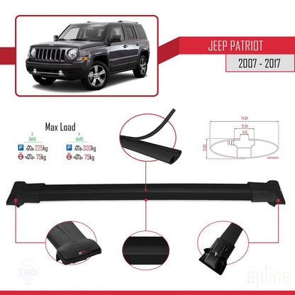 Compatible avec Jeep Patriot 2007-2017 FLY Model Barres de Toit Railing Porte-Bagages de Voiture Noir Aluminium 3 Barres