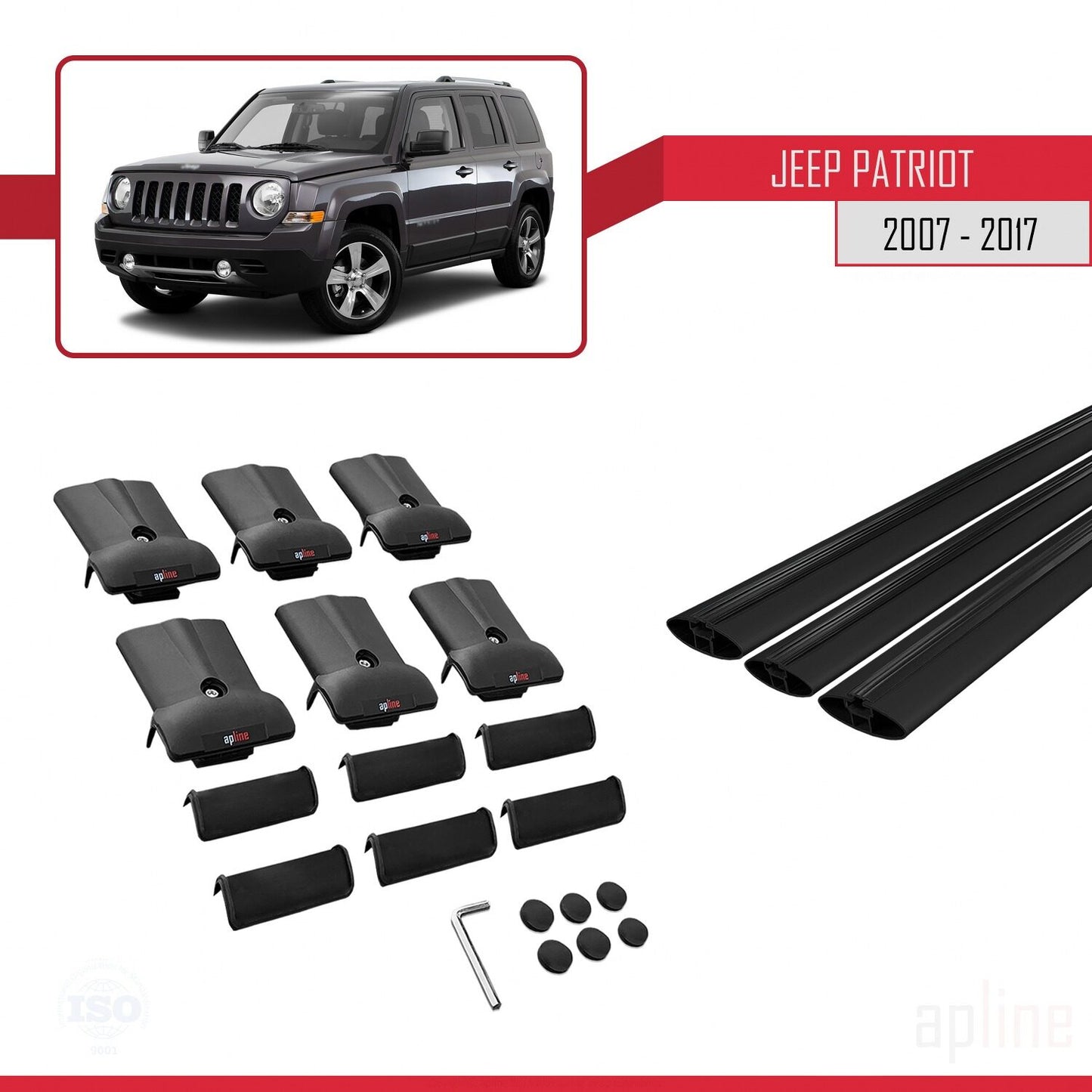 Compatible avec Jeep Patriot 2007-2017 FLY Model Barres de Toit Railing Porte-Bagages de Voiture Noir Aluminium 3 Barres
