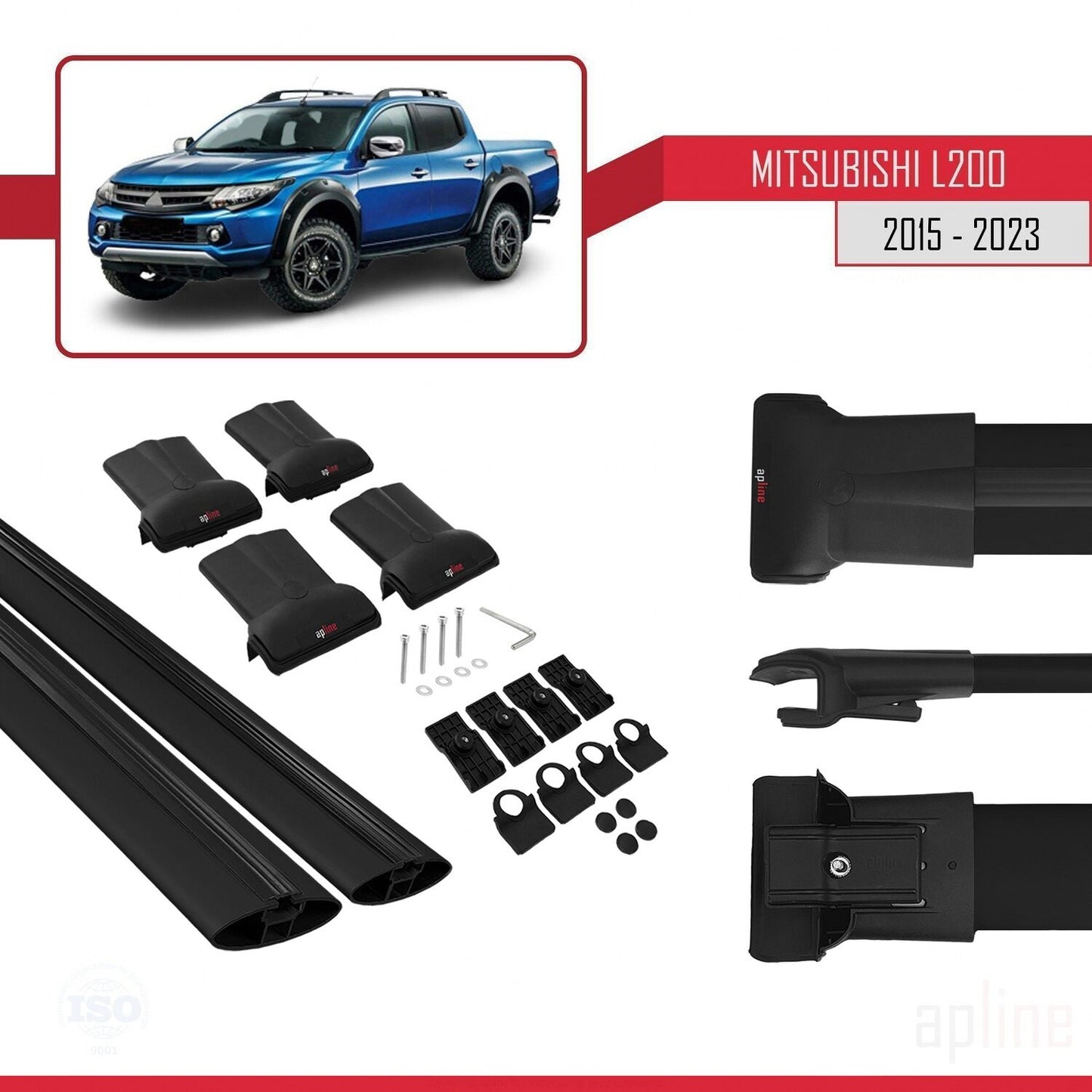 Compatibile con Mitsubishi L200 V 2015-2023 FLY Model Barre Tetto Portapacchi Auto Barre Portatutto Nero Alluminio 2 Barre