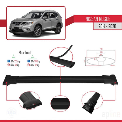 Compatibile con Nissan Rogue 2 (T32) 2014-2020 FLY Model Barre Tetto Portapacchi Auto Barre Portatutto Nero Alluminio 3 Barre
