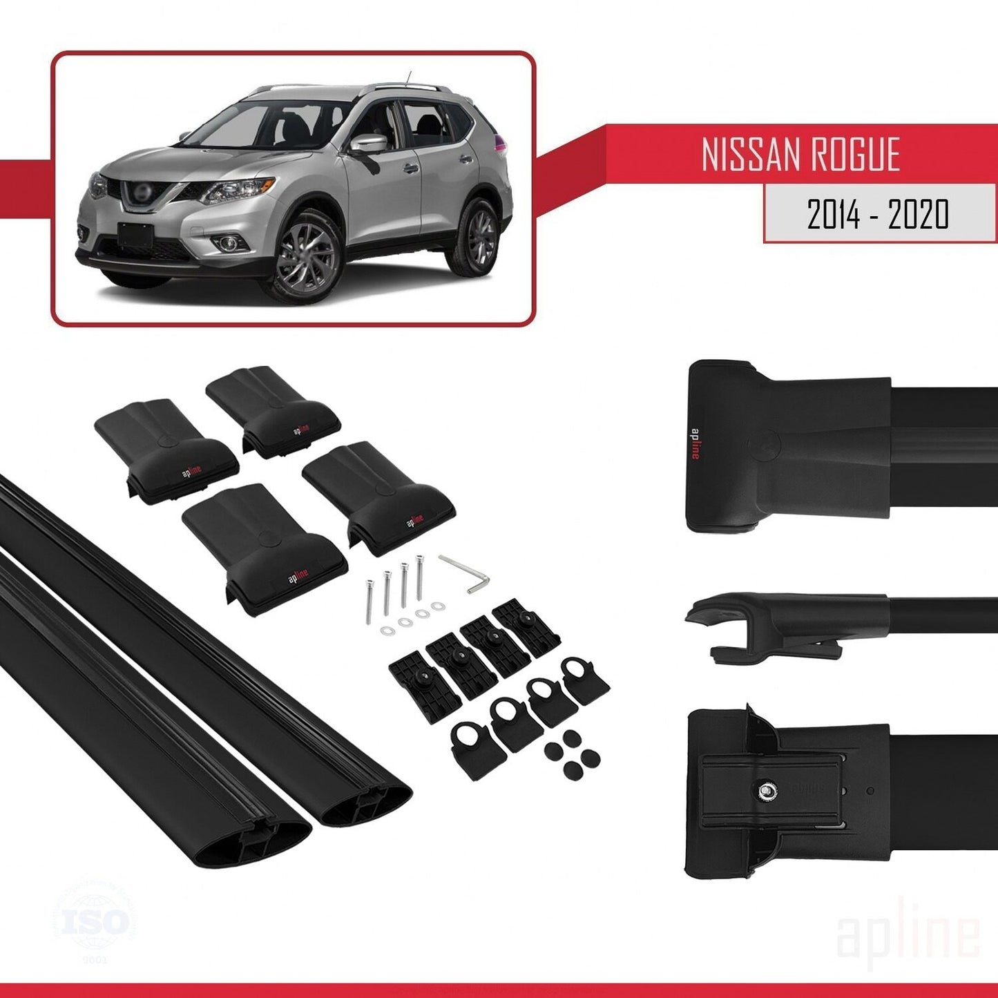 Compatibile con Nissan Rogue 2 (T32) 2014-2020 FLY Model Barre Tetto Portapacchi Auto Barre Portatutto Nero Alluminio 2 Barre