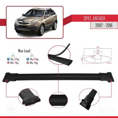 Compatible avec Opel Antara 2007-2016 FLY Model Barres de Toit Railing Porte-Bagages de Voiture Noir Aluminium 3 Barres