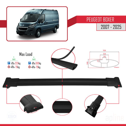 Compatible avec Peugeot Boxer 2 2007-2025 FLY Model Barres de Toit Railing Porte-Bagages de Voiture Noir Aluminium 3 Barres