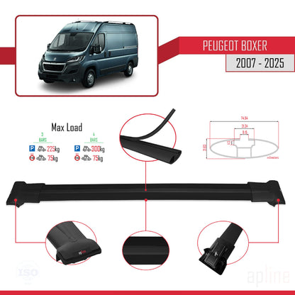 Compatible avec Peugeot Boxer 2 2007-2025 FLY Model Barres de Toit Railing Porte-Bagages de Voiture Noir Aluminium 4 Barres