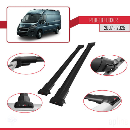Compatible avec Peugeot Boxer 2 2007-2025 FLY Model Barres de Toit Railing Porte-Bagages de Voiture Noir Aluminium 2 Barres