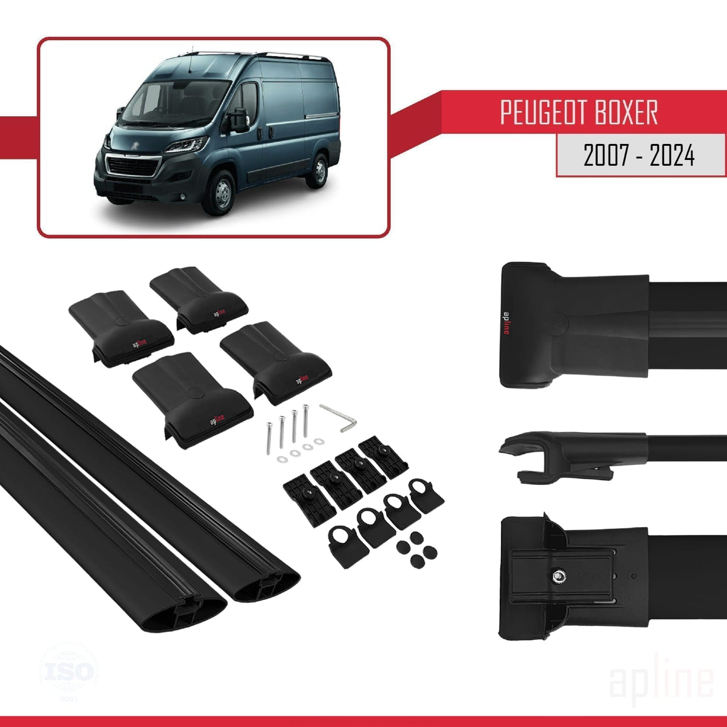 Compatible avec Peugeot Boxer 2 2007-2025 FLY Model Barres de Toit Railing Porte-Bagages de Voiture Noir Aluminium 2 Barres