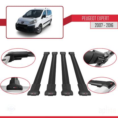Compatible avec Peugeot Expert 2 2007-2016 FLY Model Barres de Toit Railing Porte-Bagages de Voiture Noir Aluminium 4 Barres