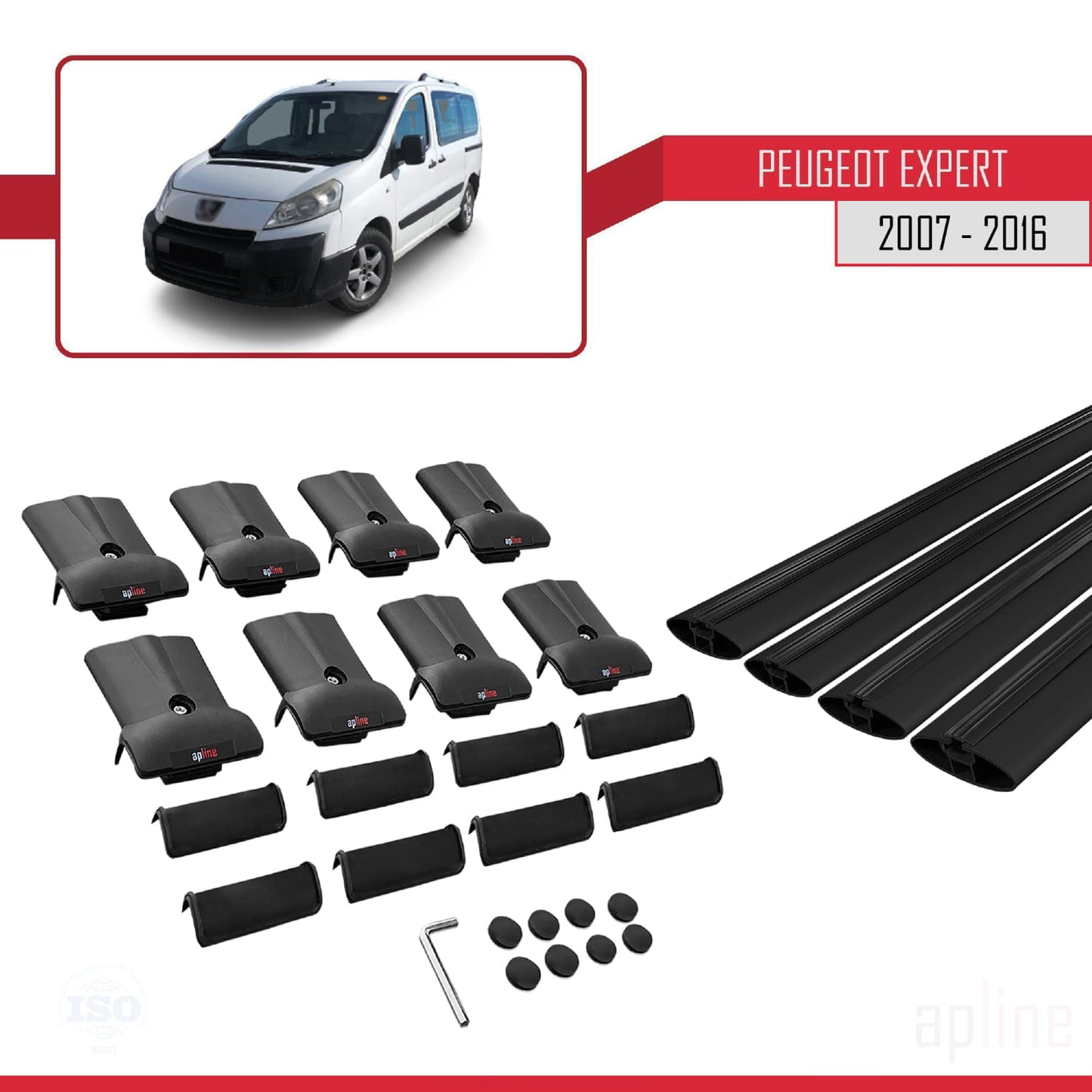 Compatible avec Peugeot Expert 2 2007-2016 FLY Model Barres de Toit Railing Porte-Bagages de Voiture Noir Aluminium 4 Barres