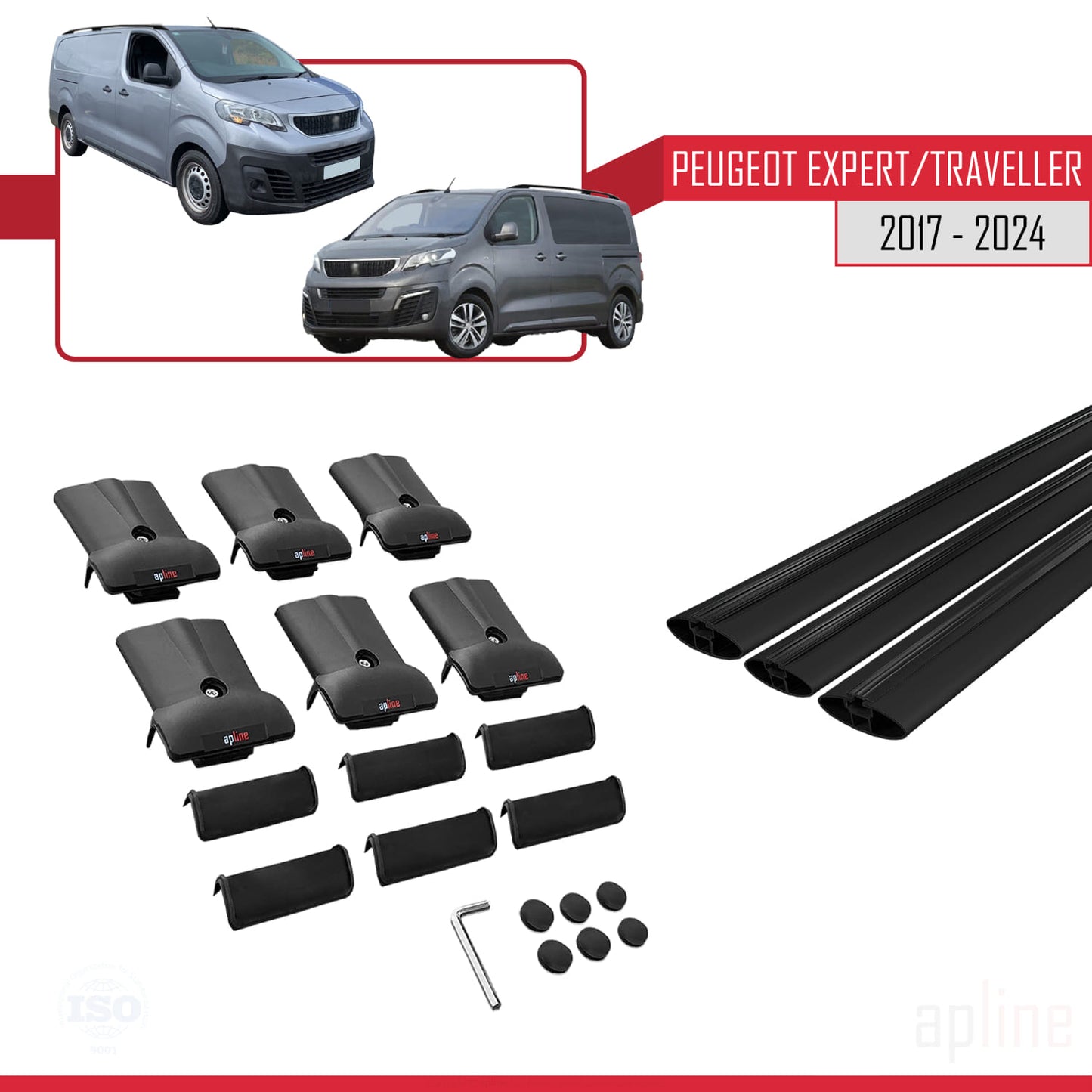 Compatible avec Peugeot Expert 3 Traveller 2017-2025 FLY Model Barres de Toit Railing Porte-Bagages de Voiture Noir Aluminium 3 Barres