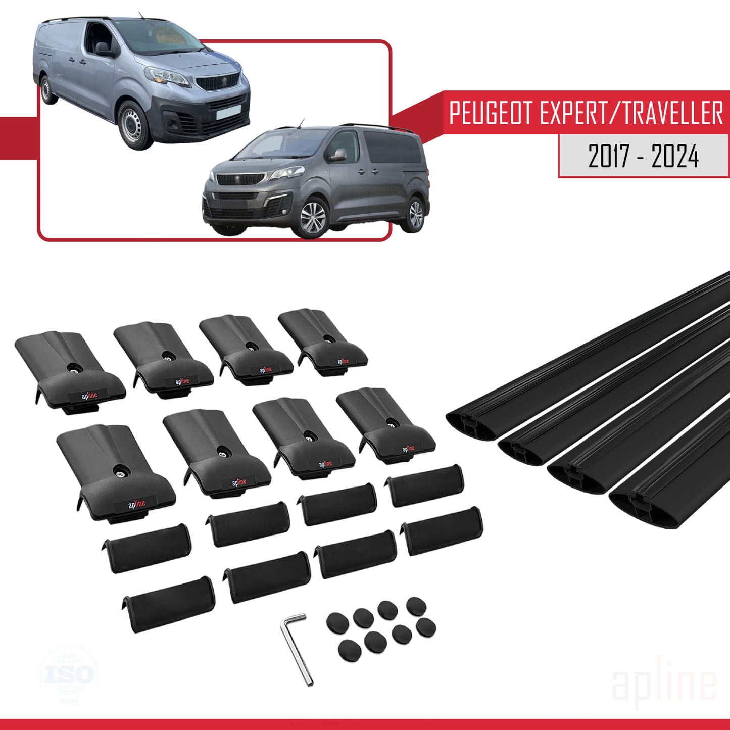 Compatible avec Peugeot Expert 3 Traveller 2017-2025 FLY Model Barres de Toit Railing Porte-Bagages de Voiture Noir Aluminium 4 Barres