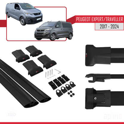 FLY Model Dakdrager bagagedrager compatibel met Peugeot Expert 3 Traveller 2017-2025 Spoorstaven Zwart Aluminium 2 Staven