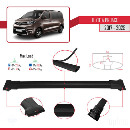 Compatible avec Toyota Proace 2017-2025 FLY Model Barres de Toit Railing Porte-Bagages de Voiture Noir Aluminium 3 Barres