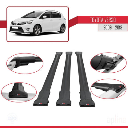Compatible avec Toyota Verso (AR20) 2009-2018 FLY Model Barres de Toit Railing Porte-Bagages de Voiture Noir Aluminium 3 Barres