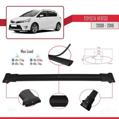 Compatible avec Toyota Verso (AR20) 2009-2018 FLY Model Barres de Toit Railing Porte-Bagages de Voiture Noir Aluminium 4 Barres